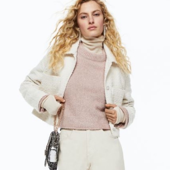 H&M pink glittery crop sweater, med, NWOT - Picture 4 of 9